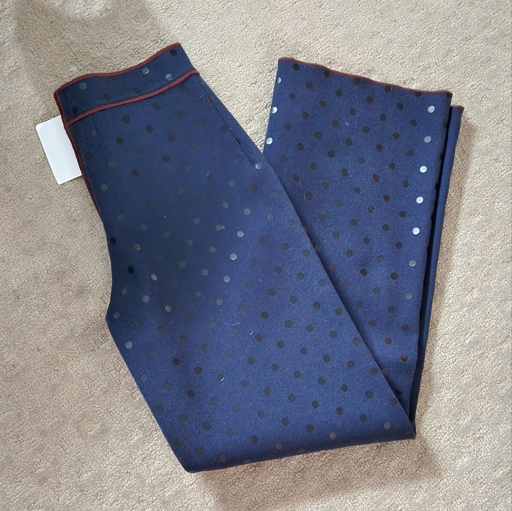 Marc Jacobs Runway $1900 Wide Leg High Waist Flare Dot Wool Pant XS 2 navy - Picture 2 of 12